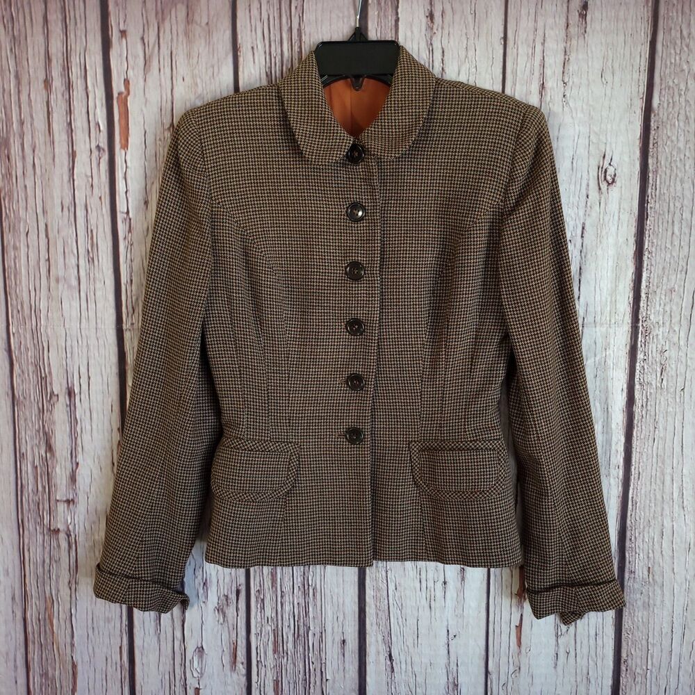 1950s Vintage Blazer Womens Handwoven Scotland British Tweed Brown Button